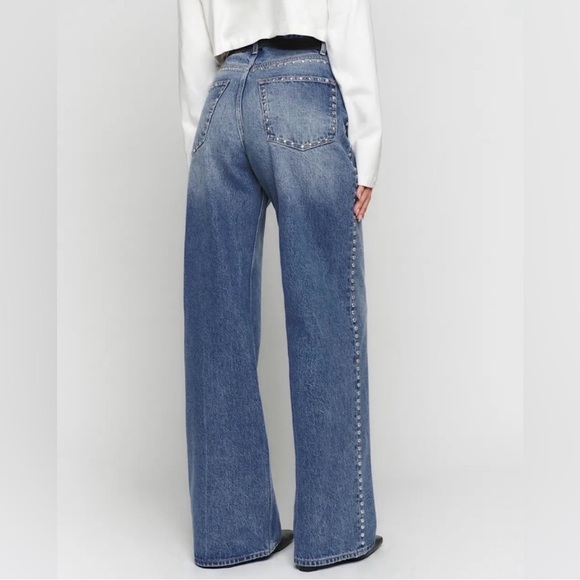 Reformation Wide-Leg Jeans with Silver Stud Trim - Blue Wash - Picture 6 of 7